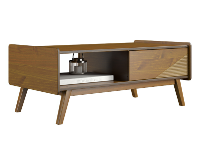 Mesa de centro de madeira maciça com 1 nicho e 1 gaveta  cor marrom amadeirado carvalho  / Coleção Bossa Nova